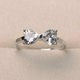 1.2ct Engagement Ring Heart Cut Diamond Bow Knot Design 14k White Gold Finish