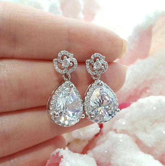 3ct Pear Cut Diamond Stylish Halo Party Tear Drop Earring 14k White Gold Finish