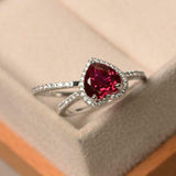 2.2ct Heart Cut Pink Ruby Engagement Ring Bridal Set Halo 14k White Gold Finish