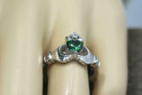 1ct Heart Cut Green Emerald Engagement Ring Diamond Claddagh 14k WhiteGold Over