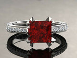 2ct Princess Cut Pink Ruby Bridal Set Band Engagement Ring 18k White Gold Finish