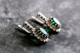 2.1ct Drop Earrings Oval Cut Green Emerald Diamond Halo 14k White Gold Finish