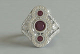 3ct Round Cut Pink Ruby Engagement Ring Art Deco Trilogy 14k White Gold Finish