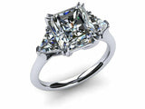 3ct Radiant Cut Diamond Trillion Accent Engagement Ring 14k White Gold Finish