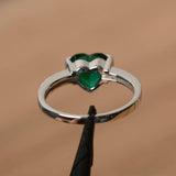 1ct Heart Cut Green Emerald Solitaire with Round Accent Ring 14k White Gold Over