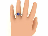 2ct Emerald Blue Sapphire Dual Prong Solitaire Accent Ring 14k White Gold Finish