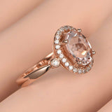 1.4ct Oval Cut Peach Morganite Halo Solitaire Engagement Ring 14k Rose Gold Over