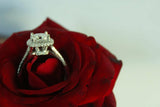 2.3ct Cushion Cut Diamond Split Shank Halo Engagement Ring 14k White Gold Finish