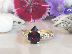 2ct Pear Cut Purple Amethyst Round Diamond Accent Ring 14k Yellow Gold Finish