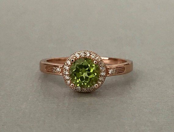 1.5ct Round Cut Green Peridot Halo Solitaire Engagement Ring 14k RoseGold Finish