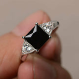 Trilogy Wedding Engagement Ring 2ct Princess Black Diamond 18k White Gold Finish