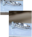 2ct Radiant Cut Blue Aquamarine Engagement Ring 14k White Gold Finish Bridal Set