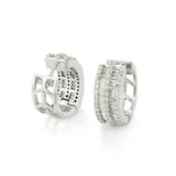 2.7ct Huggies Earrings Baguette Cut Diamond Wide Cluster 14k White Gold Finish