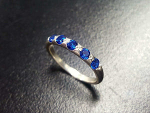 1.35ct Wedding Ring Band Round Cut Blue Sapphire Stackable 14k White Gold Finish