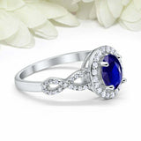 2ct Oval Cut Blue Sapphire Engagement Ring Twist Shank Halo 14k WhiteGold Finish