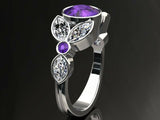 3ct Round Cut Purple Amethyst Leaf Marquise Accent Ring 14k White Gold Finish