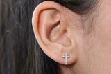 Jesus Cross Stud Earrings 1ct Round Cut VVS1D Diamond 14k Rose Gold Finish