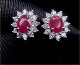 2.5ct Oval Cut Pink Ruby Halo Floral Design Stud Earrings 14k White Gold Finish