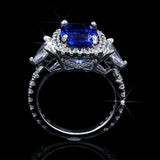 4.5Ct Cushion Cut Blue Sapphire Royal Iced Engagement Ring 14K White Gold Finish