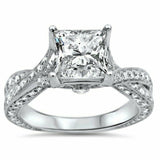 3.5Ct Princess Cut Diamond Split Shank Iced Solitaire Ring 14K White Gold Finish