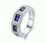 1.5ct Baguette Blue Sapphire Wedding Band Milgrain Stackable 14k White Gold Over