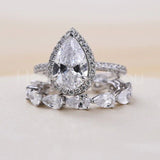 2.5ct Pear Simulated Diamond Full Eternity Halo Bridal Set 14k White Gold Plated