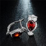 2Ct Pear Cut Red Garnet Lucky Owl Drop Earrings For Women 14K White Gold Finish