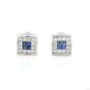 2ct Stud Earrings Princess Cut Blue Sapphire Square Cluster 14k WhiteGold Finish