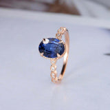 1.5ct Oval Cut Blue Sapphire Engagement Ring Diamond Accents 14k Rose Gold Over