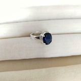 1.4ct Engagement Ring Oval Cut Blue Sapphire Solitaire 14k White Gold Finish