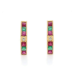 2ct Drop Earrings Princess Green Emerald Ruby Vertical Bar 14k YellowGold Finish