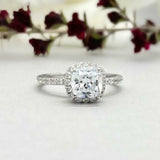 1.7ct Engagement Ring Cushion Cut Diamond Halo Design 14k White Gold Finish