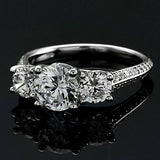 4Ct Round Cut DVVS1 Diamond Accent Trilogy Engagement Ring 14K White Gold Finish