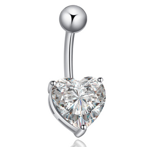 1Ct Heart Cut Diamond Navel Belly Button Barbell Ring Women 14k White Gold Over