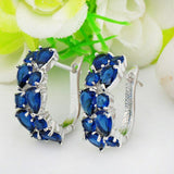 2.5ct Pear Cut Blue Sapphire Vintage Wedding Hoop Earrings 14k White Gold Finish