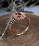 1.6ct Oval Cut Red Garnet Engagement Ring 14k Rose Gold Finish Vintage Milgrain