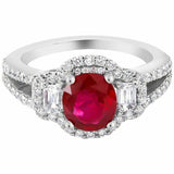 2ct Oval Cut Pink Ruby Engagement Ring Trilogy Split Shank 14k White Gold Finish