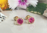 1.2ct Round Cut Pink Ruby Crown Solitaire Stud Earrings 14k Yellow Gold Finish