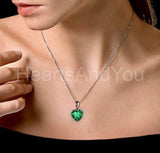 1ct Heart Simulated Emerald Solitaire Pendant 14k White Gold Plated NO CHAIN