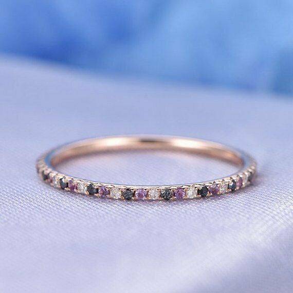 1ct Round Cut Purple Amethyst Wedding Band Ring Full Eternity 14k Rose Gold Over