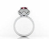 2.3ct Round Cut Red Garnet Halo Solitaire with Accents Ring 14k WhiteGold Finish