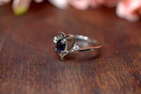 0.8ct Engagement Ring Oval Cut Blue Sapphire Heart Trilogy 14k White Gold Finish