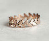 Simple Wedding Ring Leaf Band 14k Rose Gold Finish