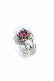 1ct Round Pink Sapphire Engagement Ring Flower Leaf Solitaire 14k WhiteGold Over