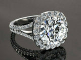 3.6ct Round Cut Diamond Halo Split Shank Engagement Ring 14k White Gold Finish