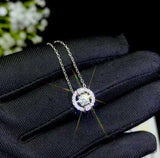 1ct Diamond Pendant with Chain Round Cut Split Halo 14k White Gold Finish