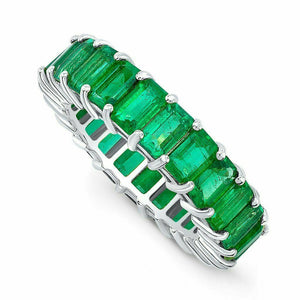 6.5ct Green Emerald Full Eternity Wedding Band 14K White/Rose/Yellow Gold Finish