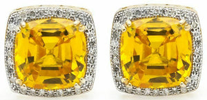 1ct Asscher Cut Yellow Sapphire Diamond Halo Stud Earrings 14k YellowGold Finish