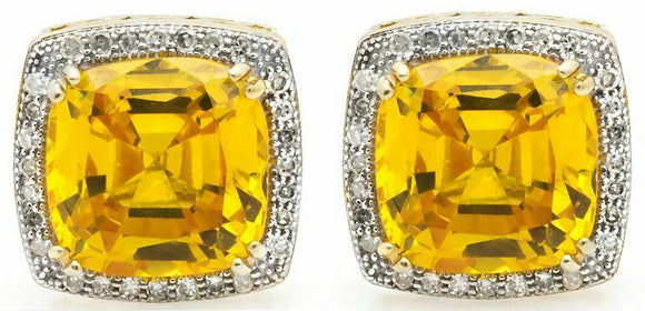 1ct Asscher Cut Yellow Sapphire Diamond Halo Stud Earrings 14k YellowGold Finish