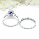 2.5ct Oval Cut Blue Sapphire Engagement Ring Bridal Set Halo 14k White Gold Over